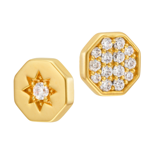 Boucles d'oreilles en plaqué or, doré à l'or fin, oxydes de zirconium 