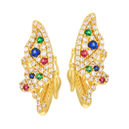 Boucles d'oreilles en plaqué or, doré à l'or fin, oxydes de zirconium, papillon