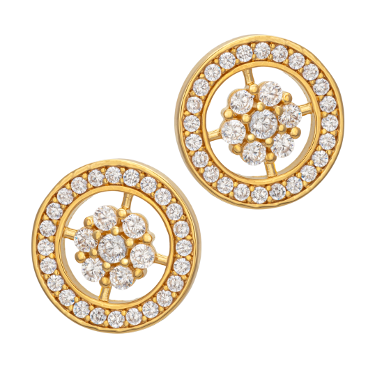 Boucles d'oreilles en plaqué or, doré à l'or fin, oxydes de zirconium, cercle