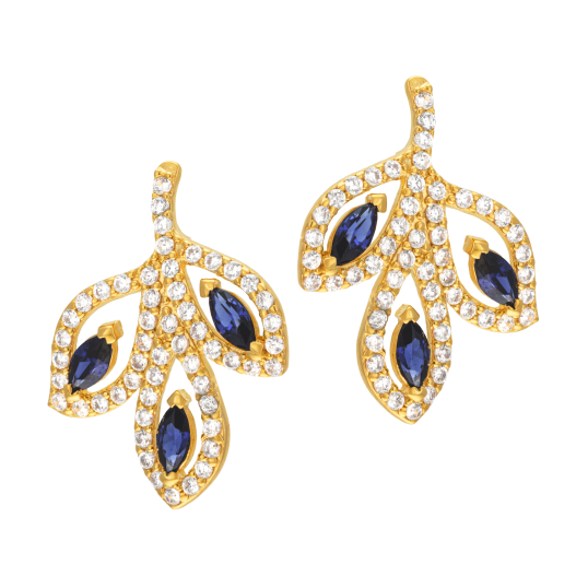 Boucles d'oreilles en plaqué or, doré à l'or fin, oxydes de zirconium, feuilles