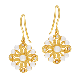 Boucles d'oreilles en plaqué or, doré à l'or fin, perles de culture et oxydes de zirconium