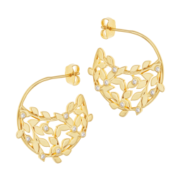 Boucles d'oreilles en plaqué or, doré à l'or fin, oxydes de zirconium, feuilles