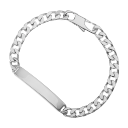 Identité en argent, plaque rectangle 6,4 mm et maille gourmette