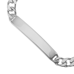 Identité en argent, plaque rectangle 6,4 mm et maille gourmette