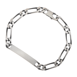 Identité en argent vieilli, plaque rectangle 6,3 mm et maille cheval alternée 1-1