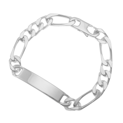 Identité en argent, plaque rectangle 9 mm et maille cheval alternée 1-3