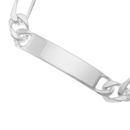 Identité en argent, plaque rectangle 9 mm et maille cheval alternée 1-3