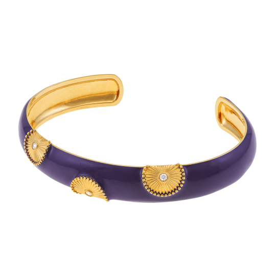 Jonc en laiton doré, oxyde de zirconium et laque violette