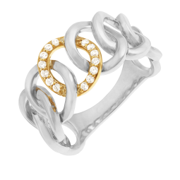 Bague en or jaune et argent rhodié, oxydes de zirconium, ronds