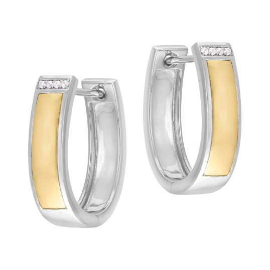 Boucles d'oreilles en or jaune et argent rhodié, oxydes de zirconium