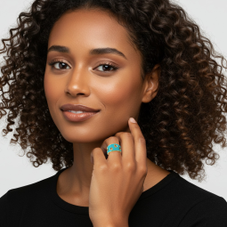 Bague en acier doré et laque bleue, coeur