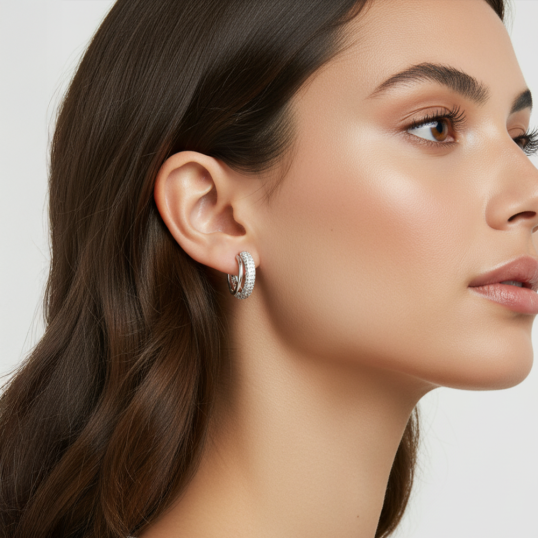 Boucles d'oreilles en argent rhodié et oxydes de zirconium