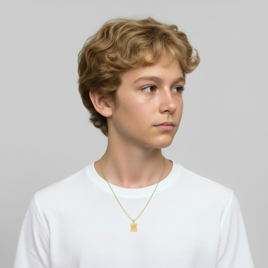 Médaille en or jaune, parchemin ange