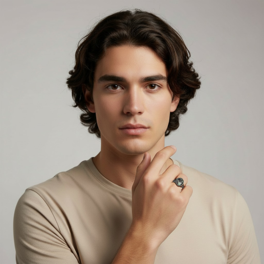 Bague en acier et pierre synthétique